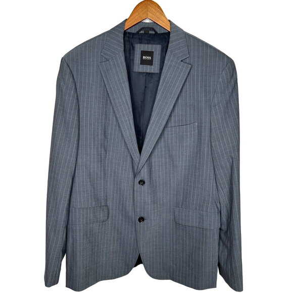 Hugo Boss 42R Wool Coastus Blazer Pinstripe Suit Jacket Office Gray - Picture 1 of 9